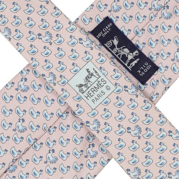 Hermes Men's Silk Tie Whimsical Chicken and Rooster Pattern 5267 | Necktie Cravate