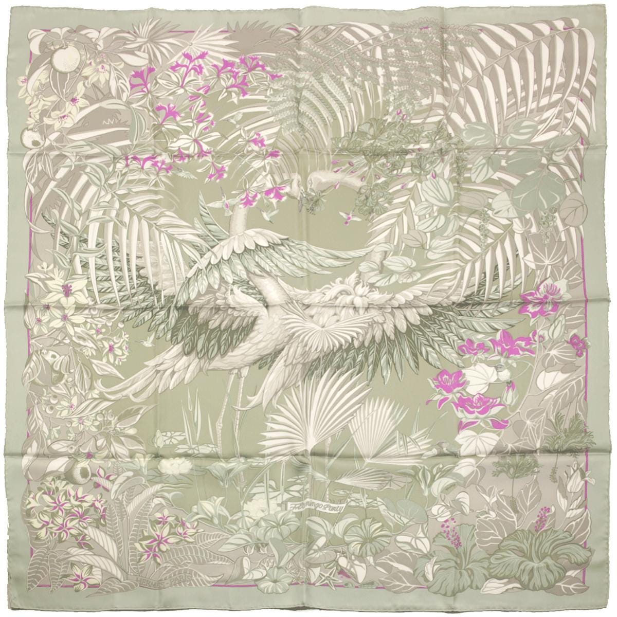Hermes Scarf "Flamingo Party" by Laurence Bourthoumieux 90cm Silk