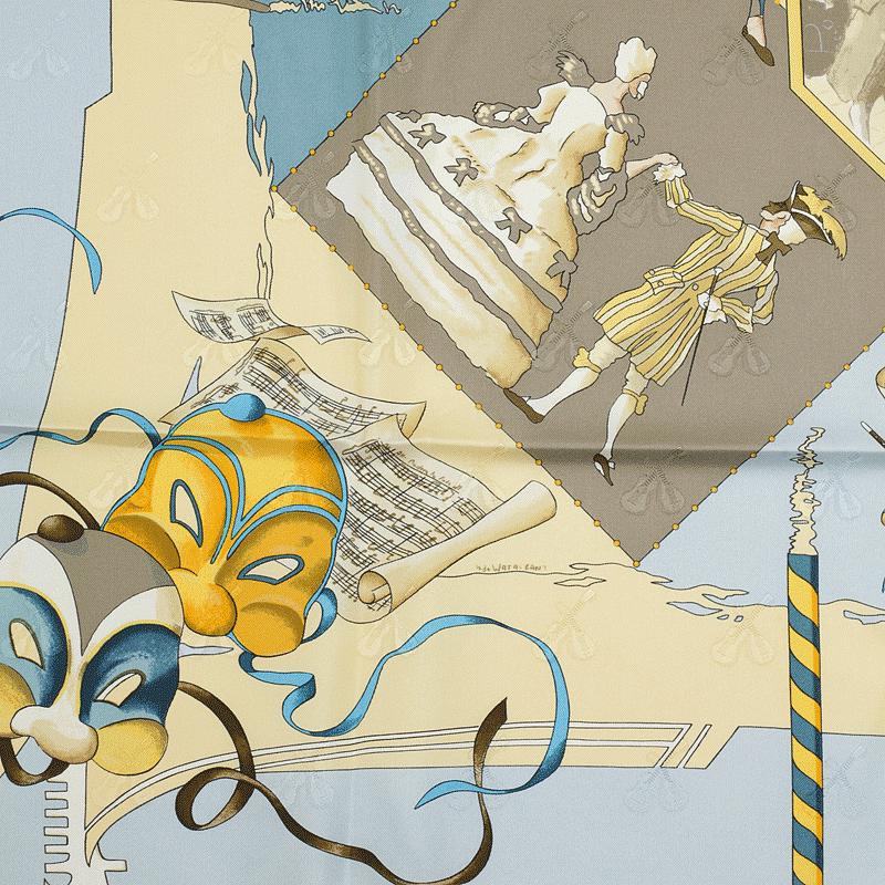 Hermes Scarf Jacquard "Le Carnaval de Venise" by Hubert de Watrigant 90cm Silk