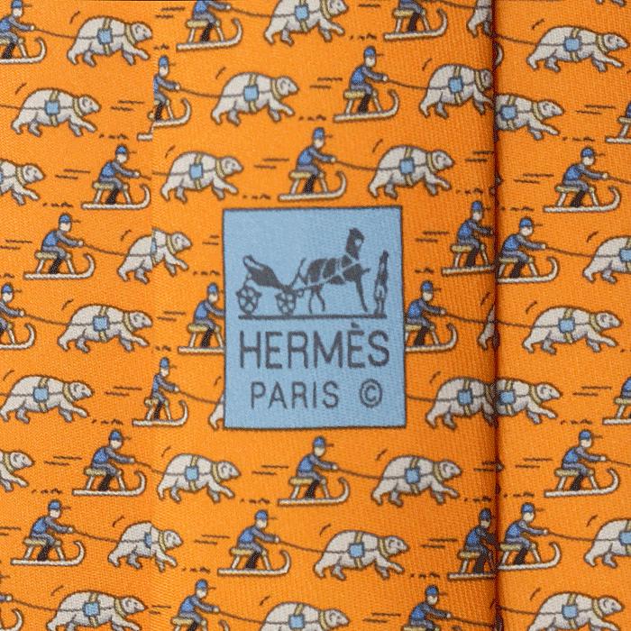 Hermes Men's Silk Tie Whimsical Polar Bear Sleds Pattern 5658 | Necktie Cravate