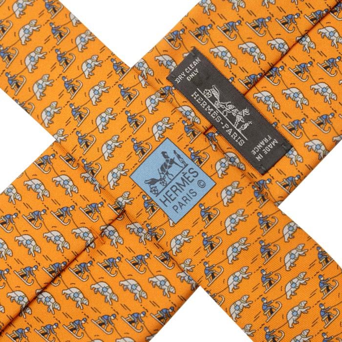 Hermes Men's Silk Tie Whimsical Polar Bear Sleds Pattern 5658 | Necktie Cravate