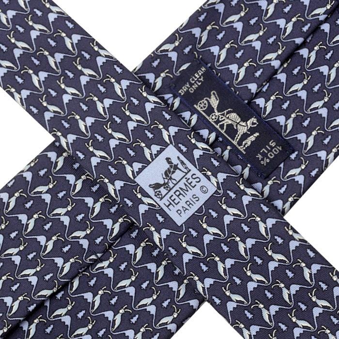 Hermes Men's Silk Tie Whimsical Mountain Goats Pattern 5340