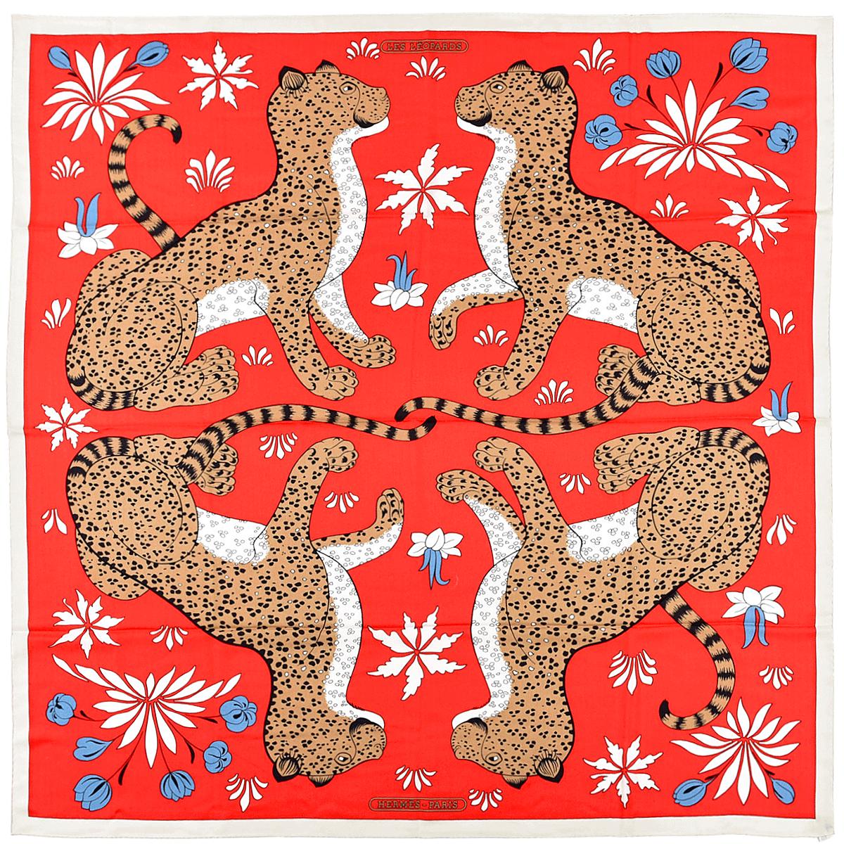 Hermes Cashmere Shawl 140cm "Les Leopards" by Christiane Vauzelles | Scarf Carre Foulard