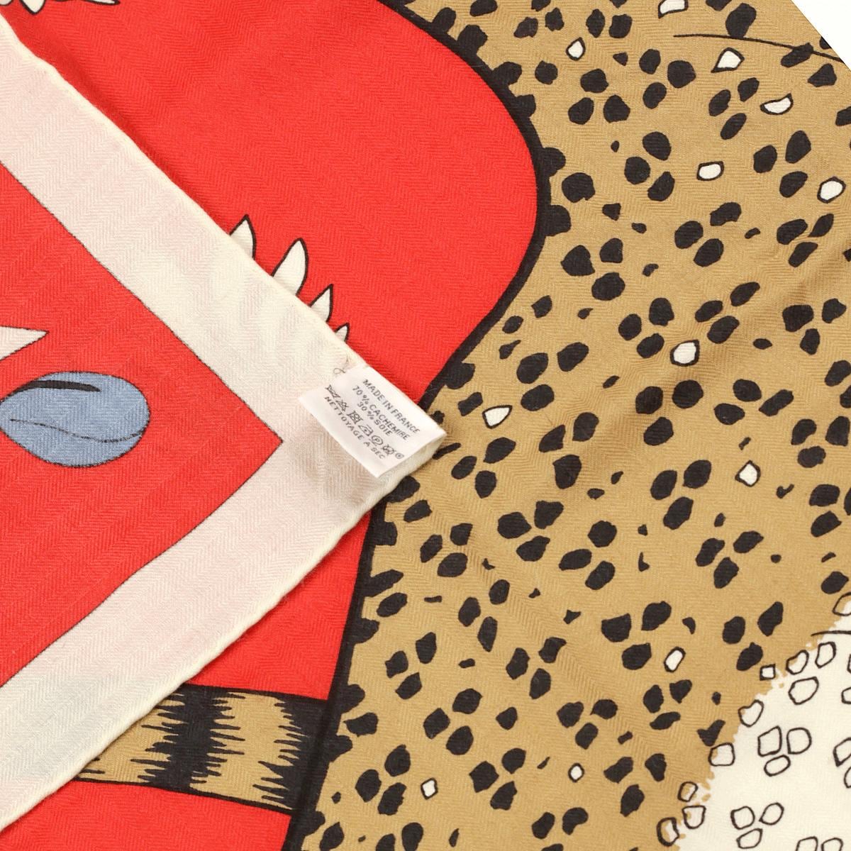 Hermes Cashmere Shawl 140cm "Les Leopards" by Christiane Vauzelles | Scarf Carre Foulard