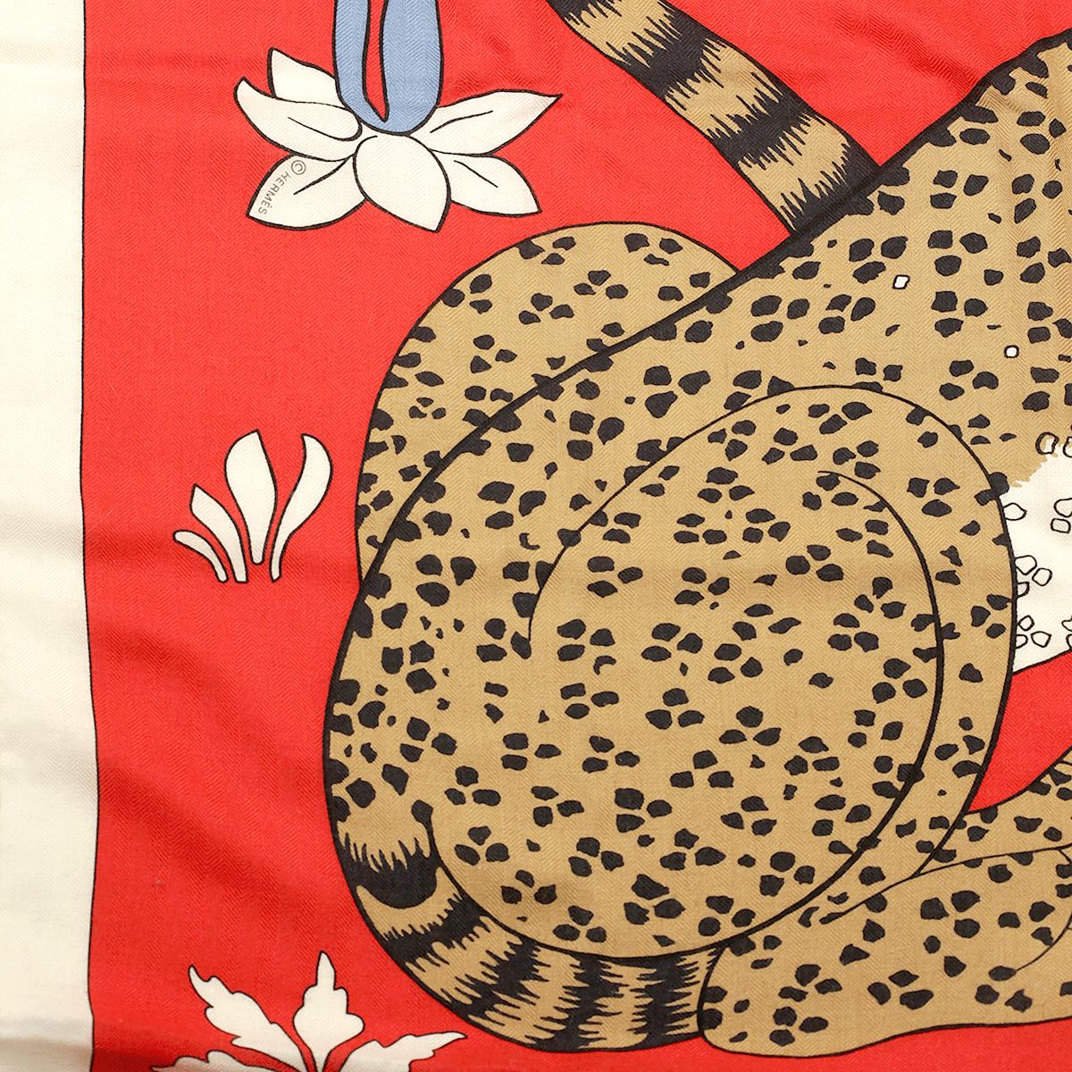 Hermes Cashmere Shawl 140cm "Les Leopards" by Christiane Vauzelles | Scarf Carre Foulard