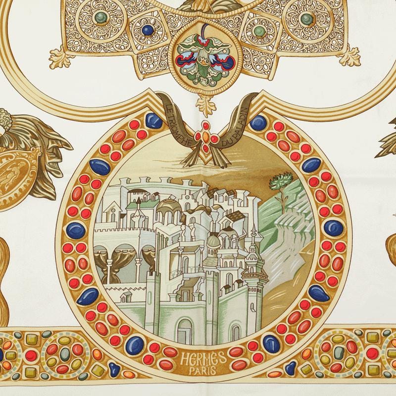 Hermes Scarf "Le Triomphe du Paladin" by Julia Abadie 90cm Silk