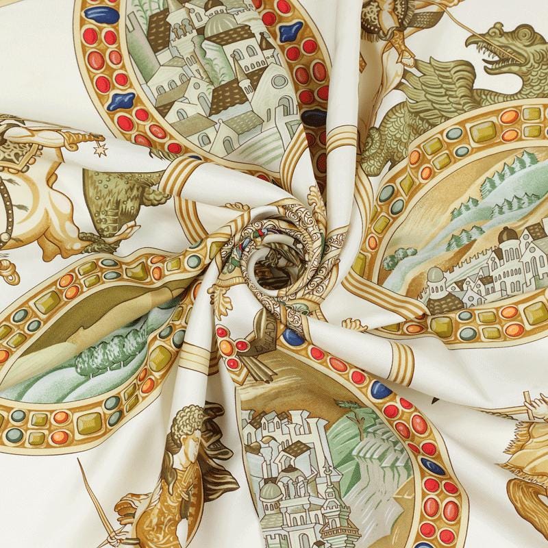 Hermes Scarf "Le Triomphe du Paladin" by Julia Abadie 90cm Silk