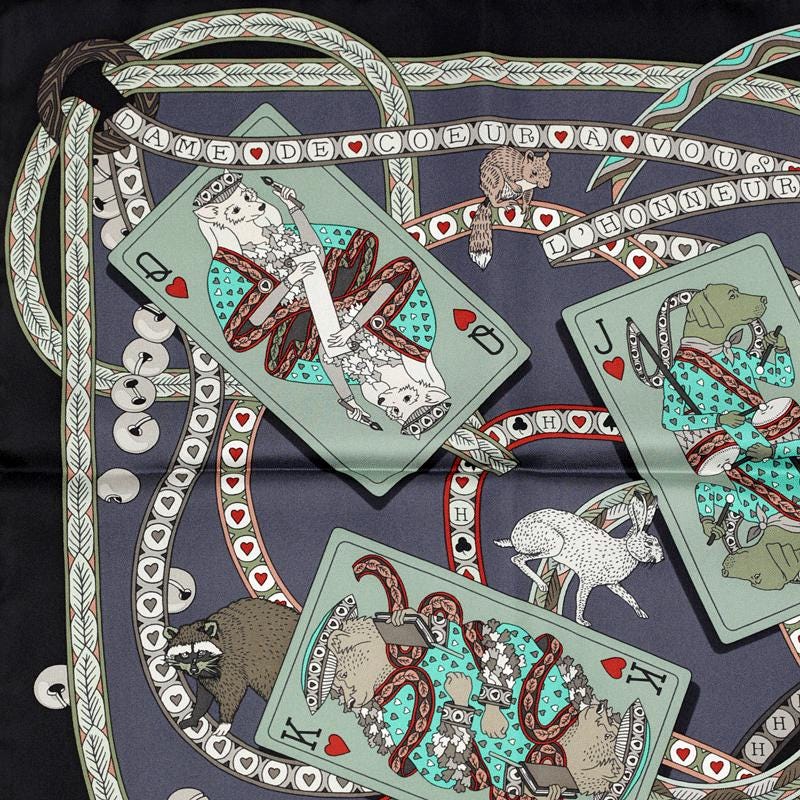 Hermes Scarf "Dame de Coeur" by Pierre Marie 90cm Silk
