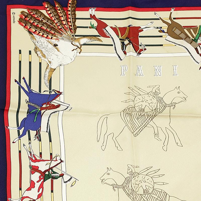 Hermes Scarf "Pani La Shar Pawnee" by Kermit Oliver Wash Carre 90cm Silk
