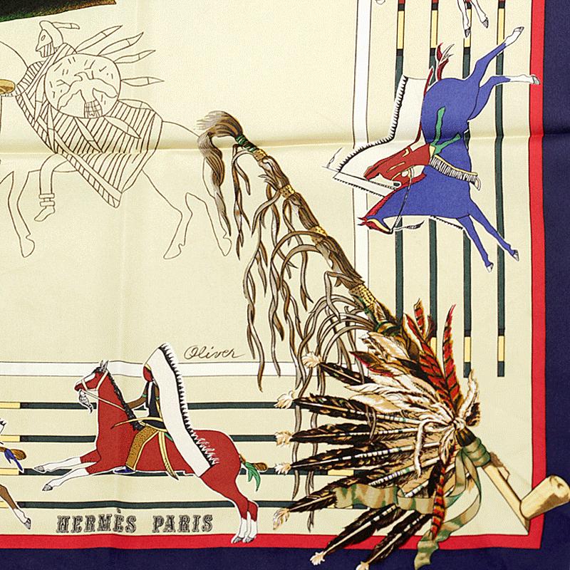 Hermes Scarf "Pani La Shar Pawnee" by Kermit Oliver Wash Carre 90cm Silk