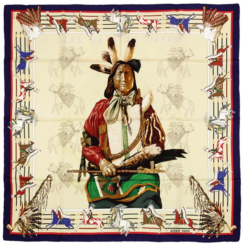 Hermes Scarf "Pani La Shar Pawnee" by Kermit Oliver Wash Carre 90cm Silk