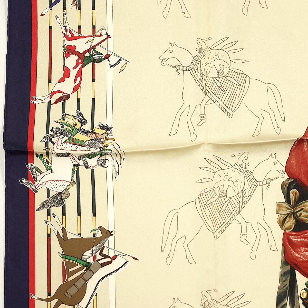 Hermes Scarf "Pani La Shar Pawnee" by Kermit Oliver Wash Carre 90cm Silk