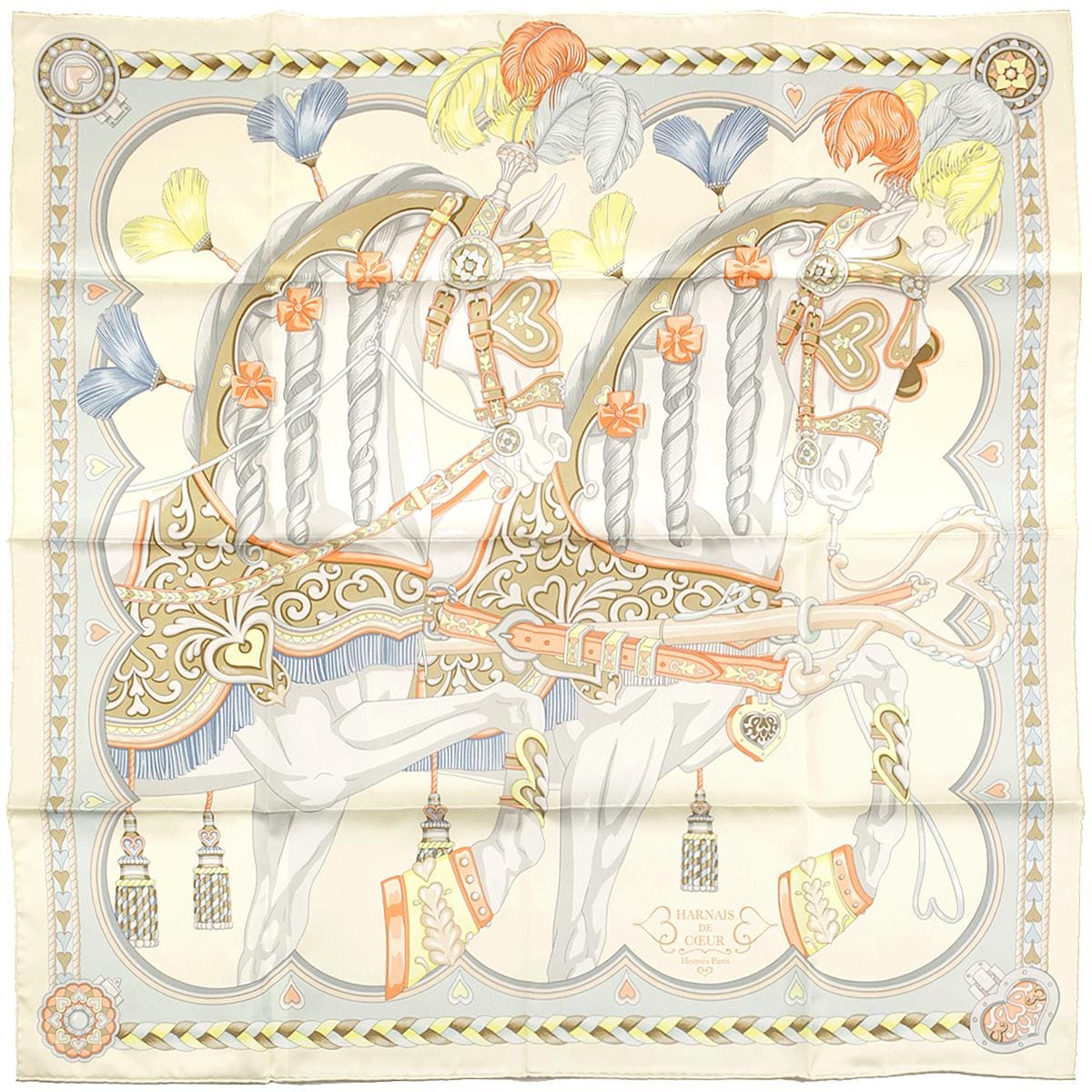 Hermes Scarf "Harnais de Coeur" by Daiske Nomura 90cm Silk | NWT