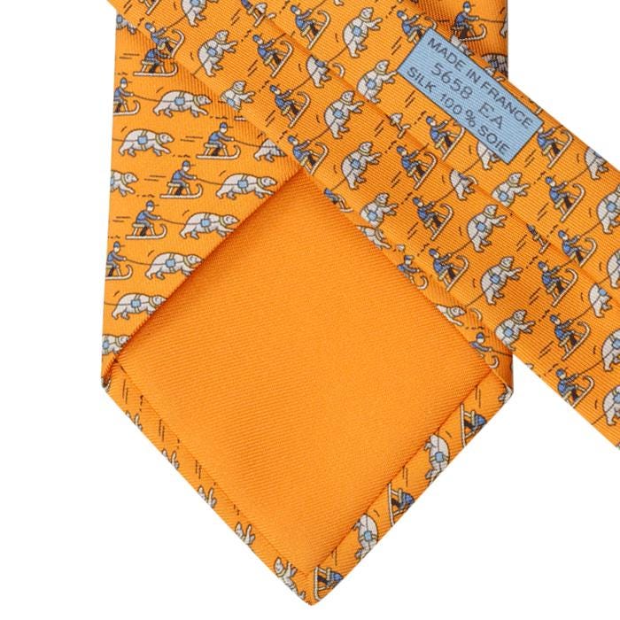 Hermes Men's Silk Tie Whimsical Polar Bear Sleds Pattern 5658 | Necktie Cravate