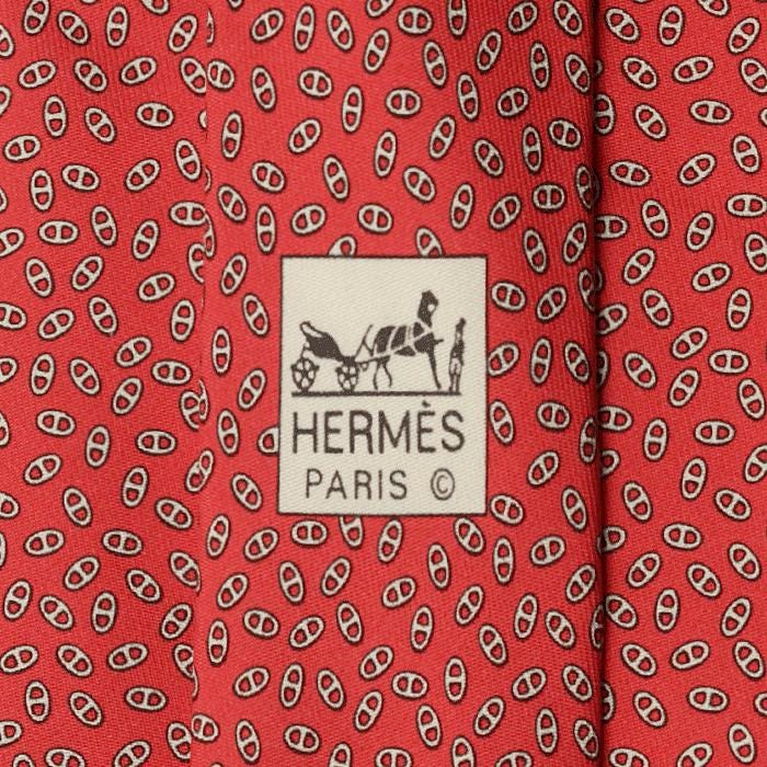 Hermes Men's Silk Tie Geometric Chaine d'Ancre Pattern 5107 | Necktie Cravate