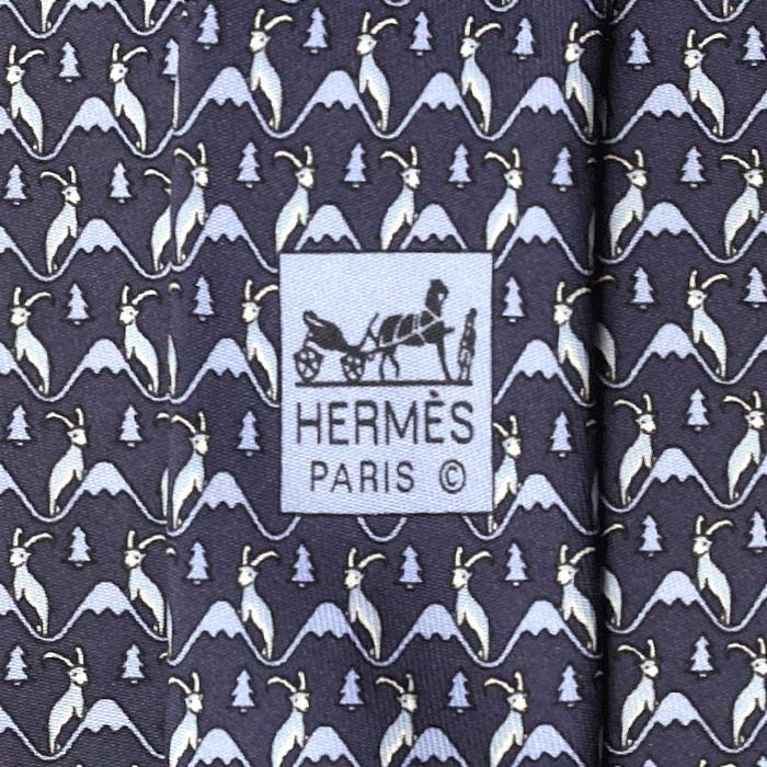 Hermes Men's Silk Tie Whimsical Mountain Goats Pattern 5340