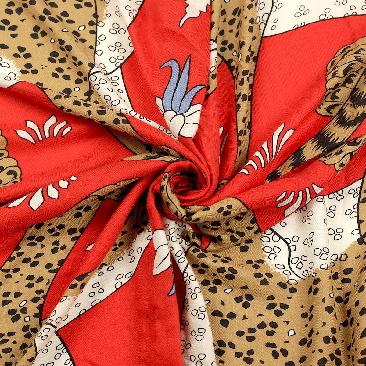 Hermes Cashmere Shawl 140cm "Les Leopards" by Christiane Vauzelles | Scarf Carre Foulard