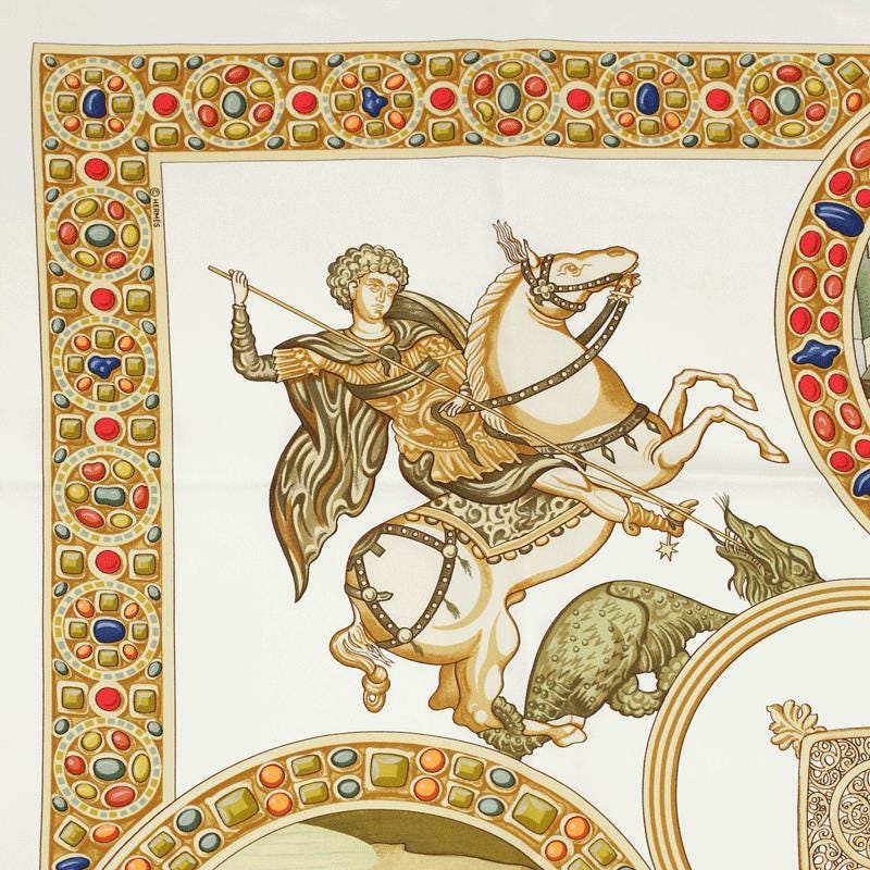 Hermes Scarf "Le Triomphe du Paladin" by Julia Abadie 90cm Silk