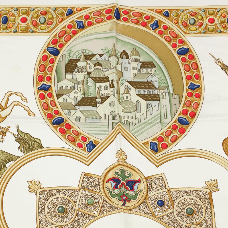Hermes Scarf "Le Triomphe du Paladin" by Julia Abadie 90cm Silk