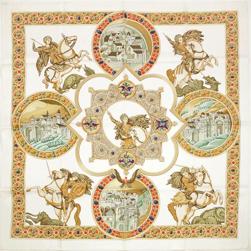 Hermes Scarf "Le Triomphe du Paladin" by Julia Abadie 90cm Silk