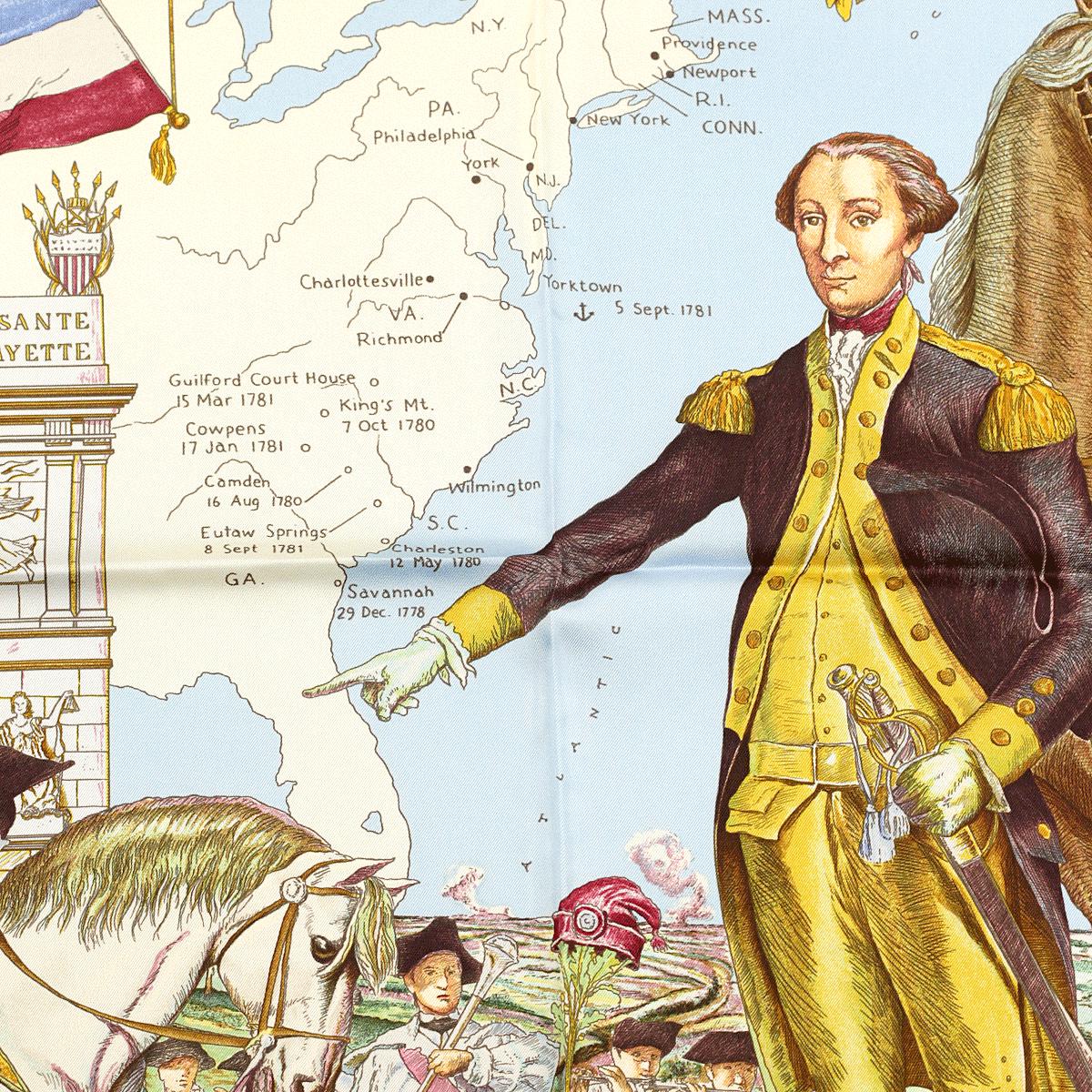 Hermes Scarf "Marquis de Lafayette" by Kermit Oliver 90cm Silk | GRAIL Carre Foulard