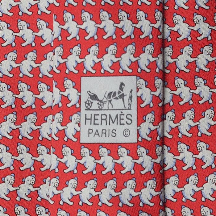 Hermes Men's Silk Tie Whimsical Dancing Bears Pattern 5297 | Necktie Cravate