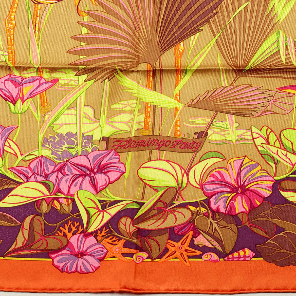 Hermes Scarf "Flamingo Party" by Laurence Bourthoumieux 90cm Silk
