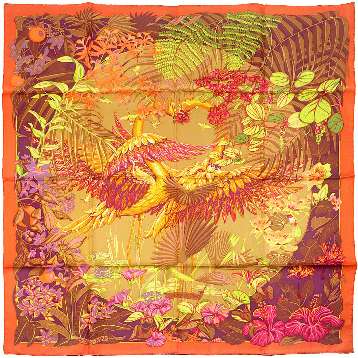 Hermes Scarf "Flamingo Party" by Laurence Bourthoumieux 90cm Silk