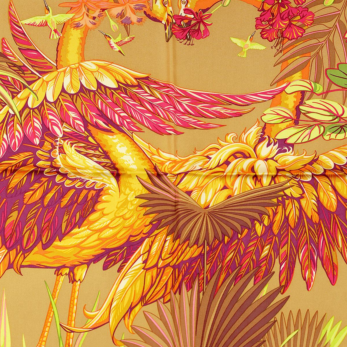 Hermes Scarf "Flamingo Party" by Laurence Bourthoumieux 90cm Silk