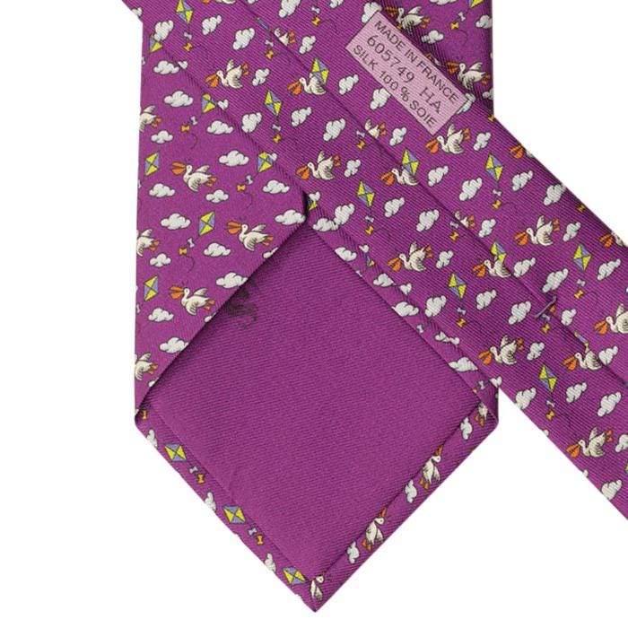 Hermes Men's Silk Tie Pelicans and Kites Pattern 605749 | Necktie Cravate