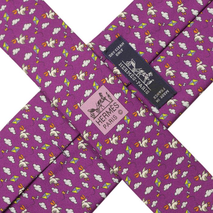 Hermes Men's Silk Tie Pelicans and Kites Pattern 605749 | Necktie Cravate
