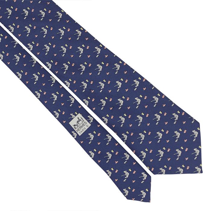 Hermes Men's Silk Tie Whimsical Ice Fishing Pattern 7933
