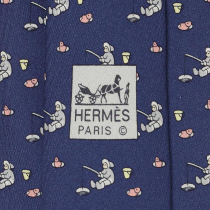 Hermes Men's Silk Tie Whimsical Ice Fishing Pattern 7933