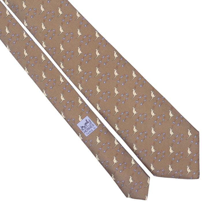 Hermes Men's Silk Tie Whimsical Kangaroo Pattern 7994