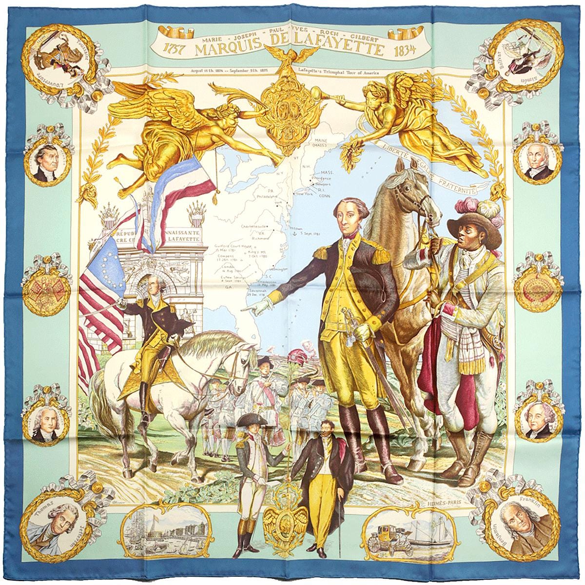 Hermes Scarf "Marquis de Lafayette" by Kermit Oliver 90cm Silk | GRAIL Carre Foulard