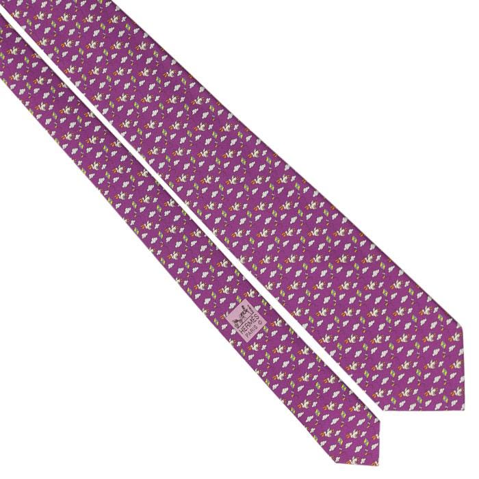 Hermes Men's Silk Tie Pelicans and Kites Pattern 605749 | Necktie Cravate