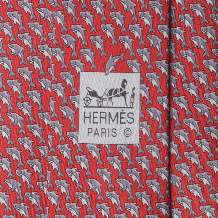 Hermes Men's Silk Tie Whimsical Sharks Pattern 606016 | Necktie Cravate