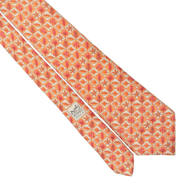 Hermes Men's Silk Tie Autumn Leaves Pattern 7724 | Necktie Cravate