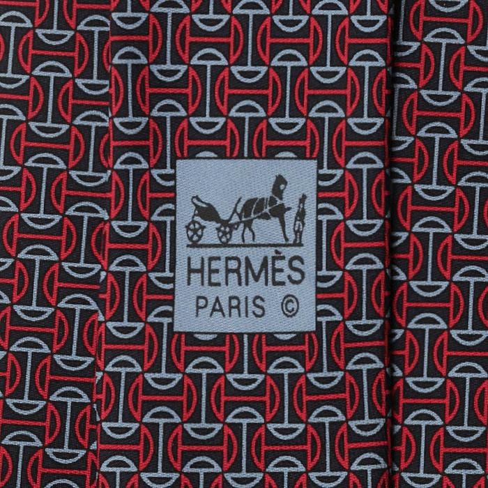 Hermes Men's Silk Tie Equestrian Geometric Pattern 605708 | Necktie Cravate