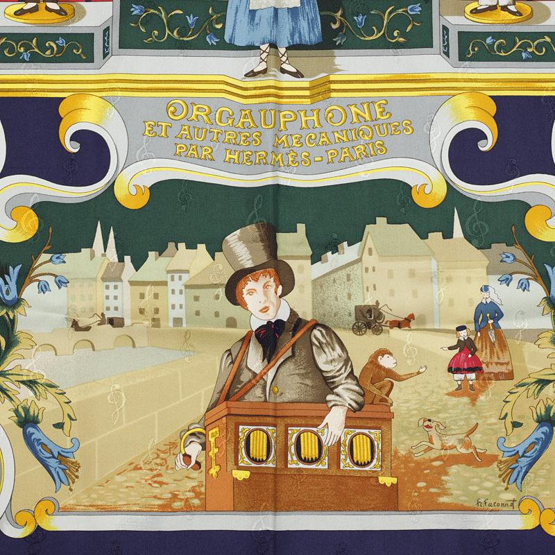 Hermes Scarf "Orgauphone et Autres Mecaniques" by Francoise Faconnet 90cm Silk