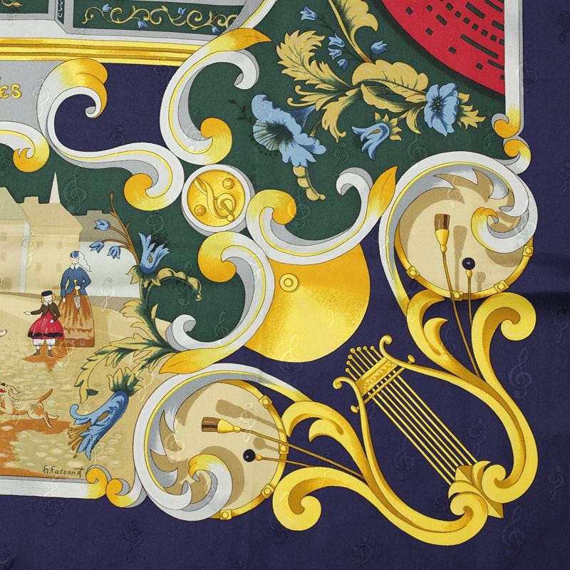 Hermes Scarf "Orgauphone et Autres Mecaniques" by Francoise Faconnet 90cm Silk