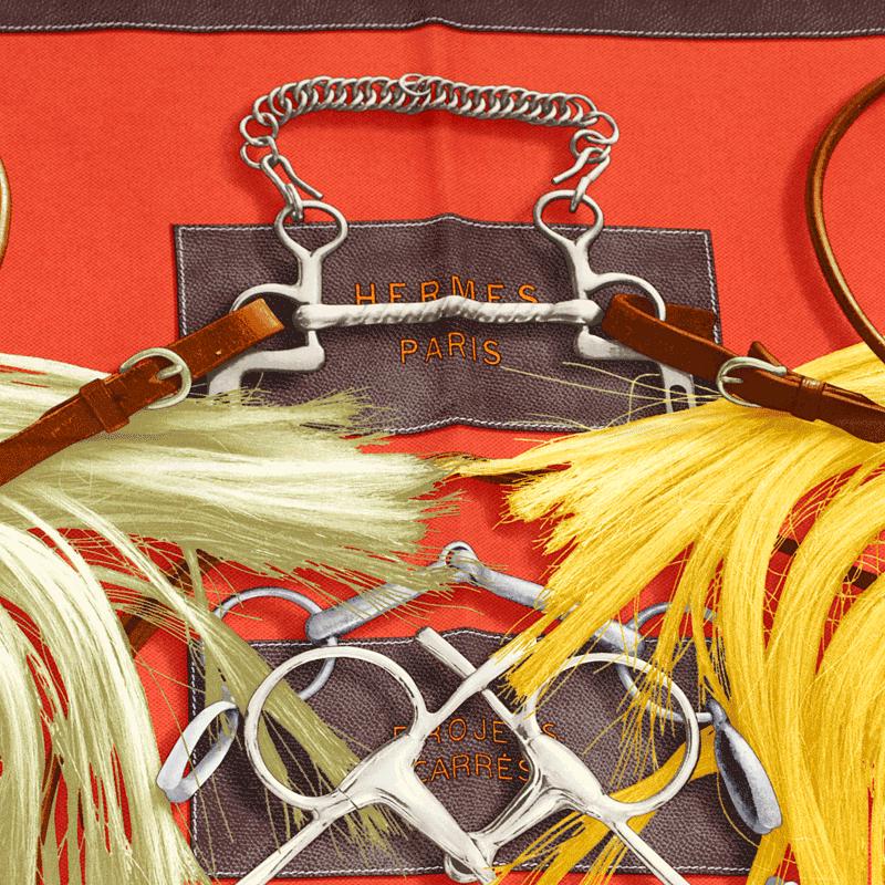 Hermes Scarf "Projets Carres" by Henri d'Origny 90cm Silk