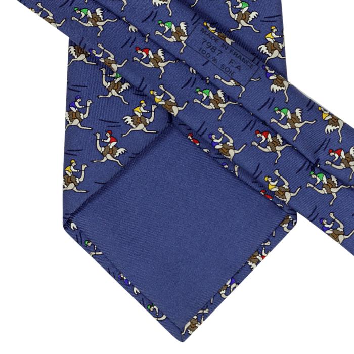 Hermes Men's Silk Tie Whimsical Ostrich Jockeys Pattern 7987