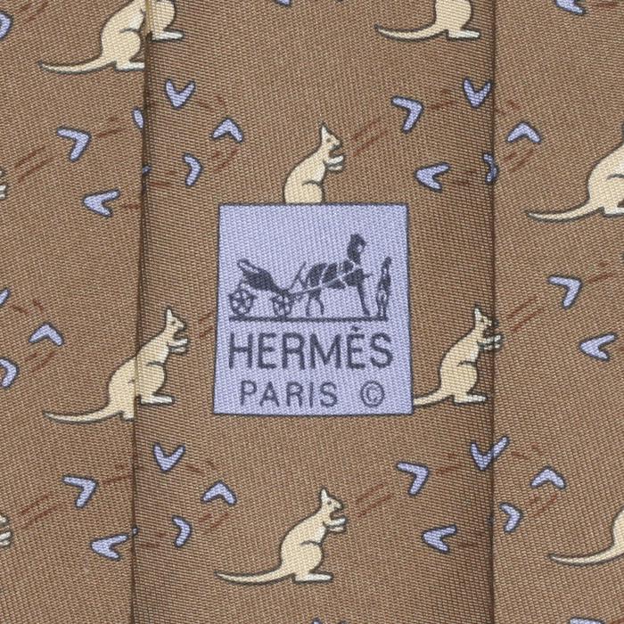 Hermes Men's Silk Tie Whimsical Kangaroo Pattern 7994