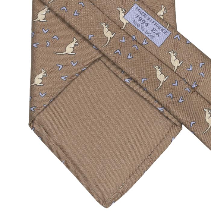 Hermes Men's Silk Tie Whimsical Kangaroo Pattern 7994