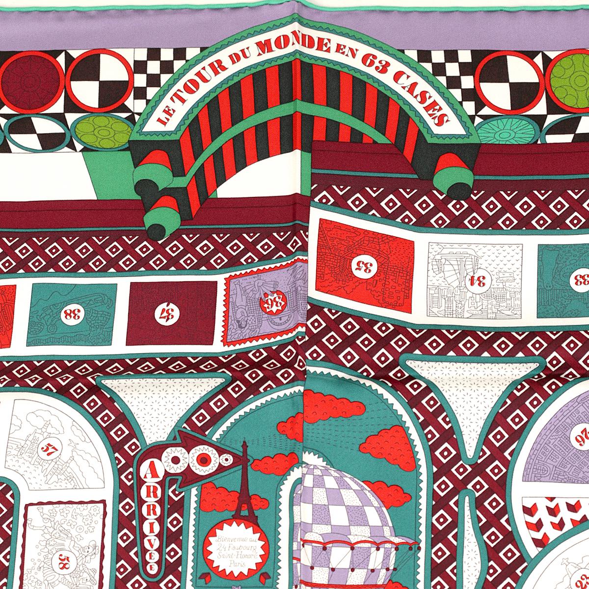 Hermes Scarf "Le Tour du Monde en 63 Cases" by Pierre Marie 90cm Silk | Carre Foulard