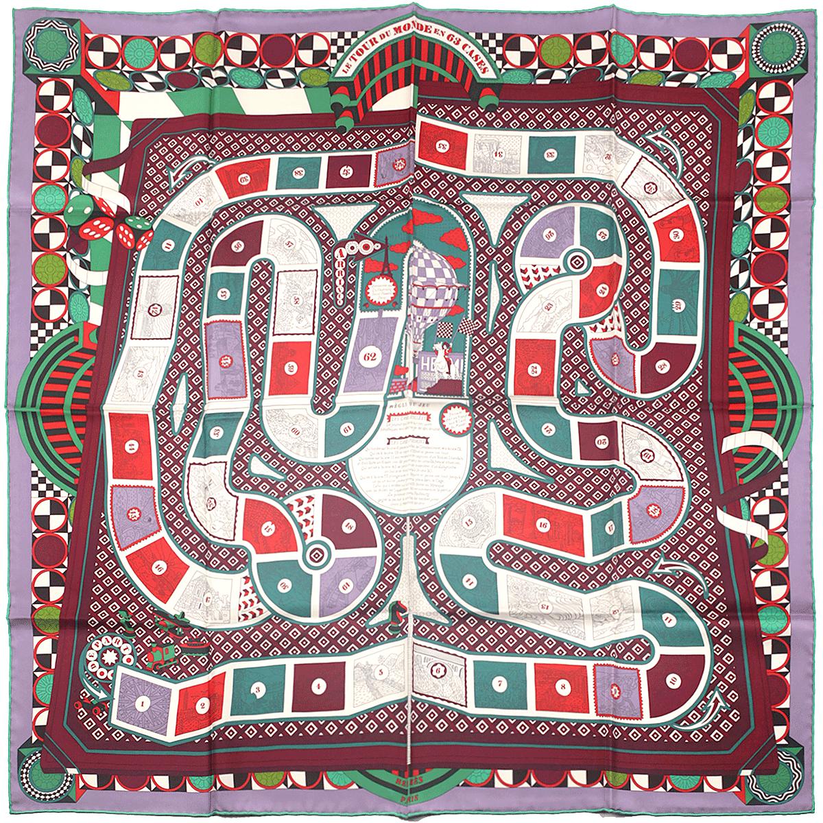 Hermes Scarf "Le Tour du Monde en 63 Cases" by Pierre Marie 90cm Silk | Carre Foulard