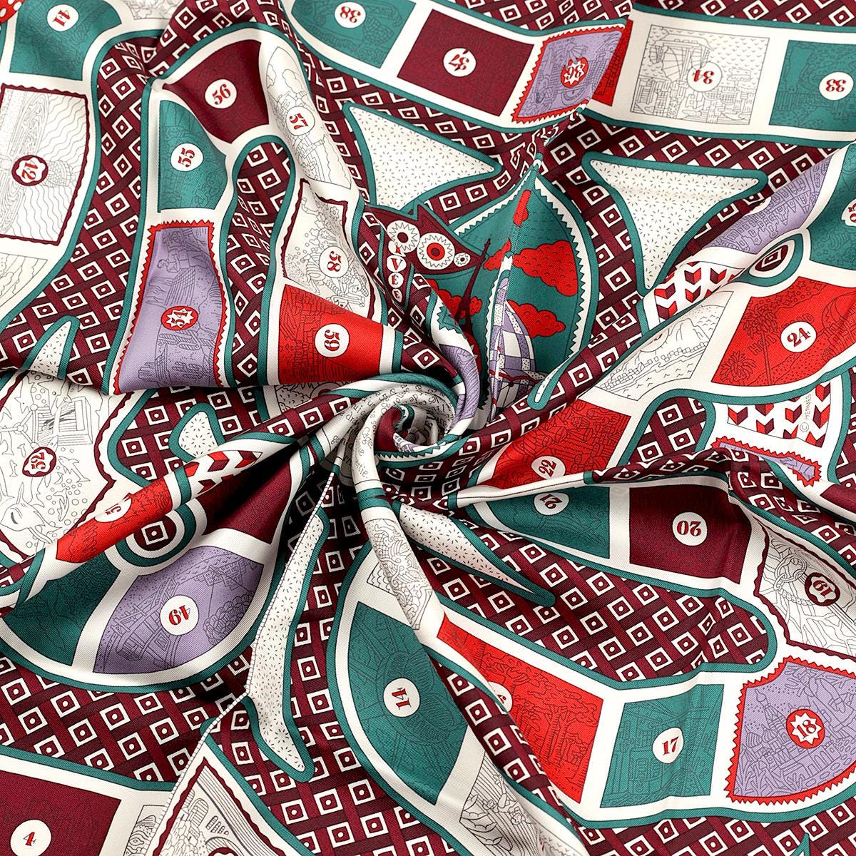 Hermes Scarf "Le Tour du Monde en 63 Cases" by Pierre Marie 90cm Silk | Carre Foulard