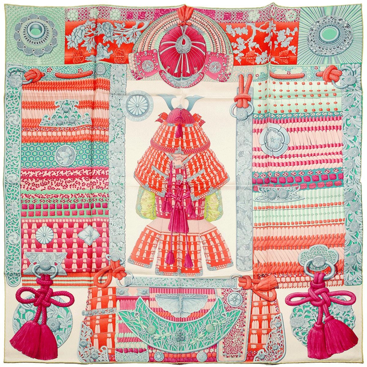 Hermes Scarf "Parures de Samourais" by Aline Honore 90cm Silk | Foulard Carre