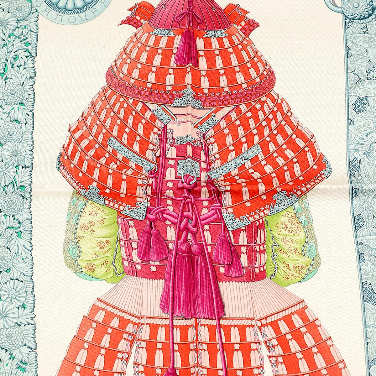 Hermes Scarf "Parures de Samourais" by Aline Honore 90cm Silk | Foulard Carre